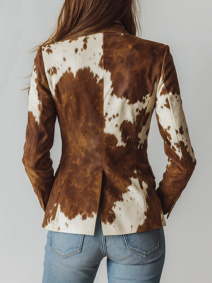 Blazer in Suede Ecologico Stampato in Pelle di Mucca Vintage