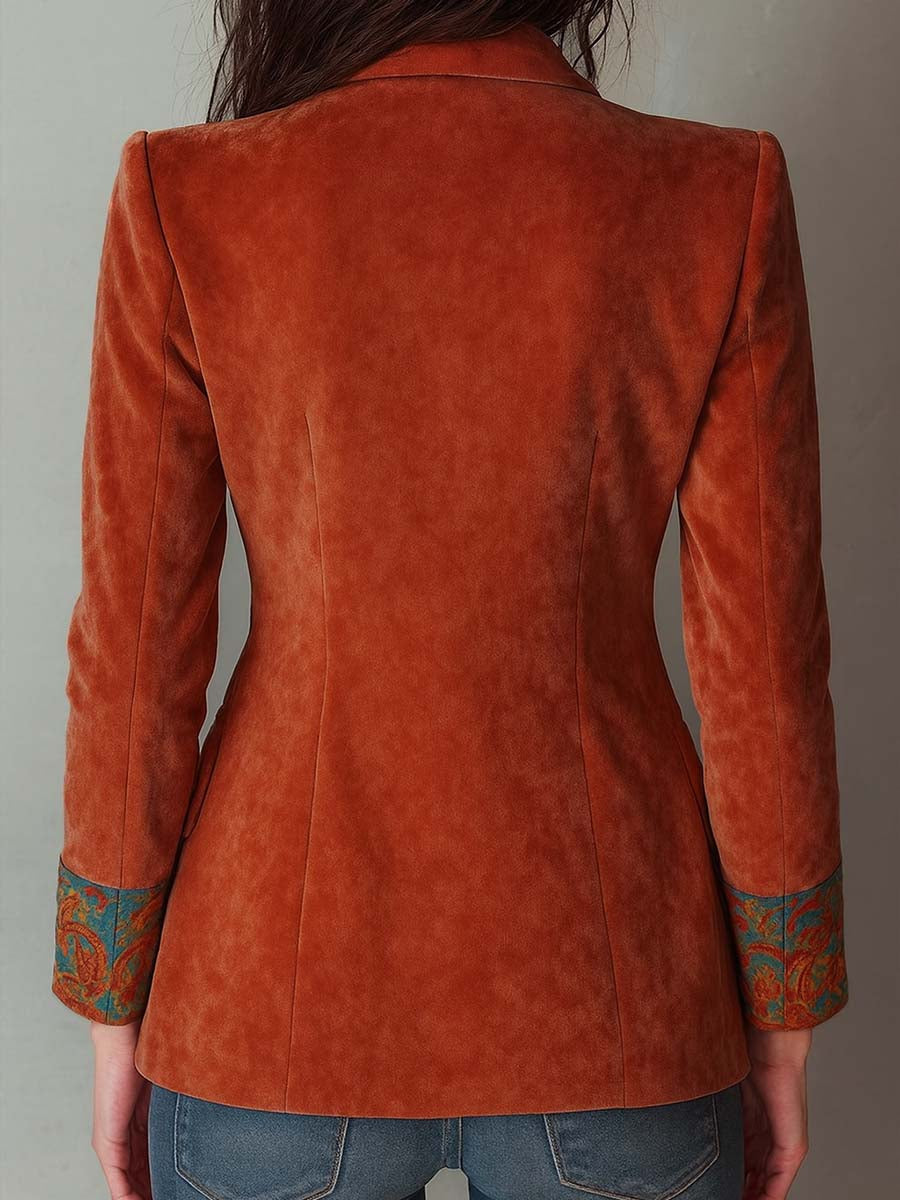 Blazer Stampato in Velluto di Poliestere con Colore a Contrasto Retro