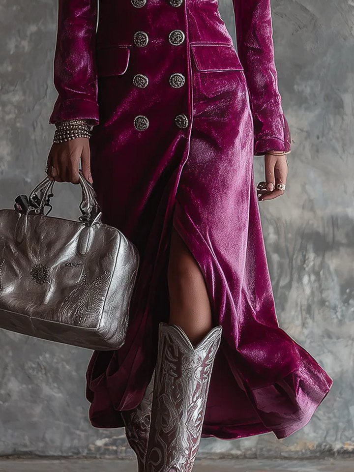 Blazer lungo in velluto vintage con bottoni
