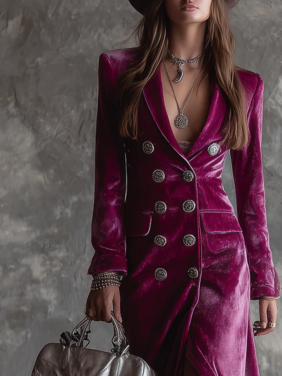 Blazer lungo in velluto vintage con bottoni
