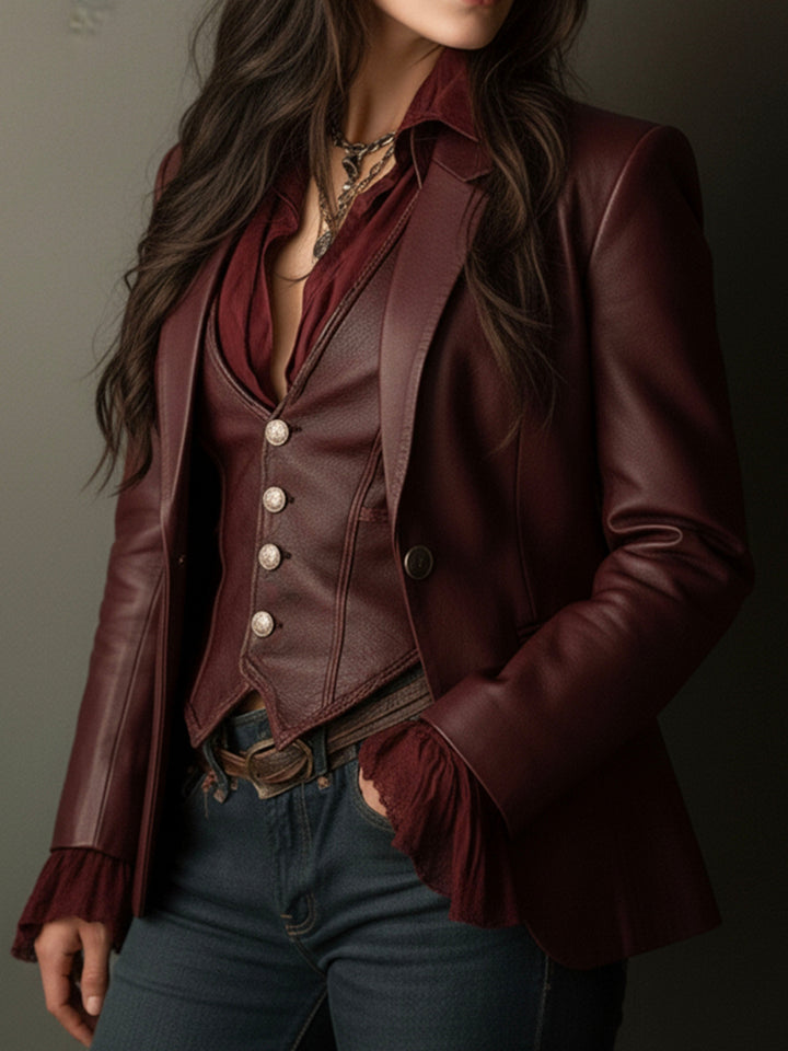 Blazer Vintage in Eco Pelle Borgogna