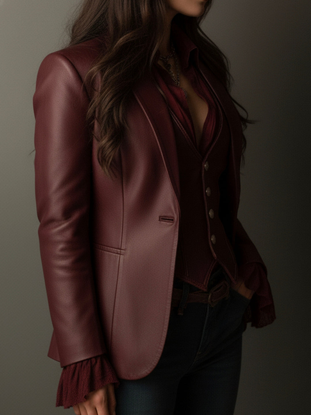 Blazer Vintage in Eco Pelle Borgogna