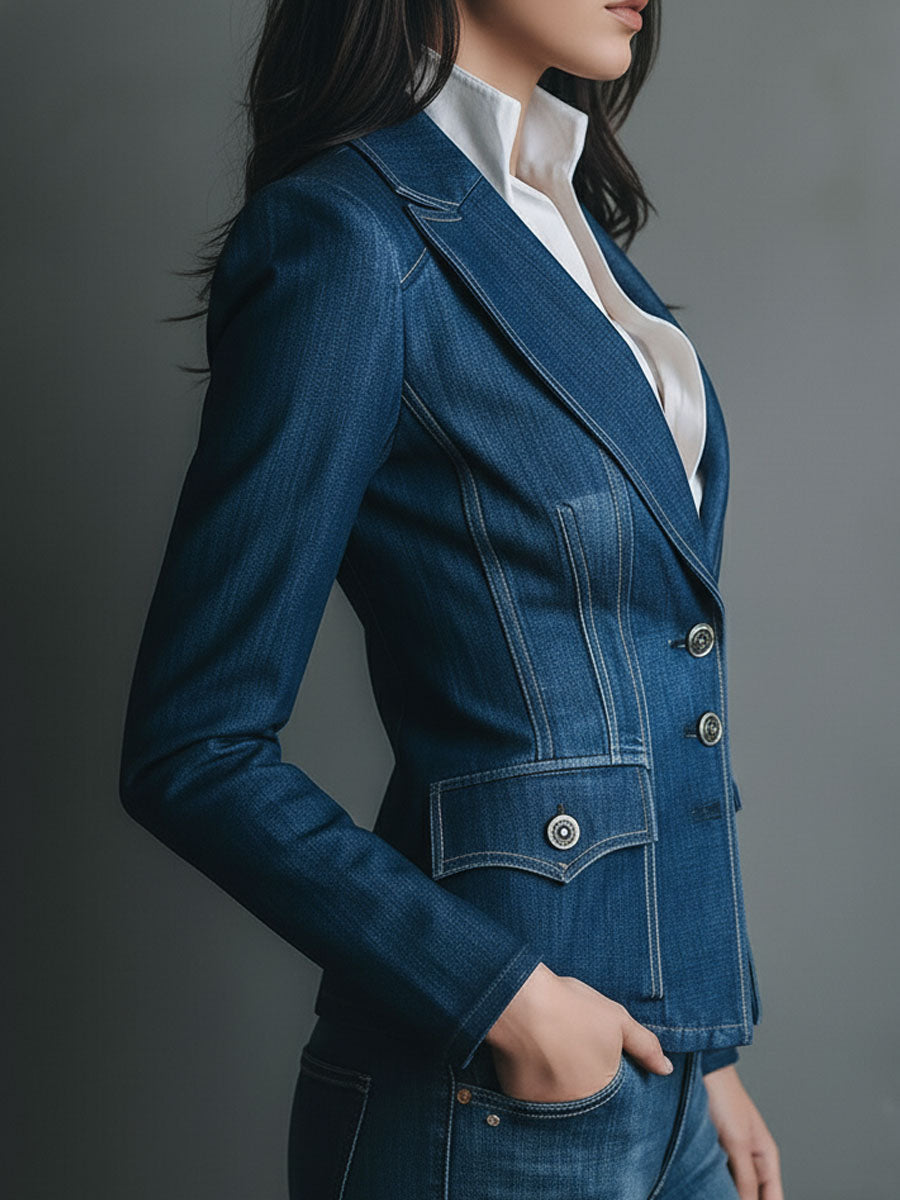 Giacca in Denim Classica Fitted con Tasche