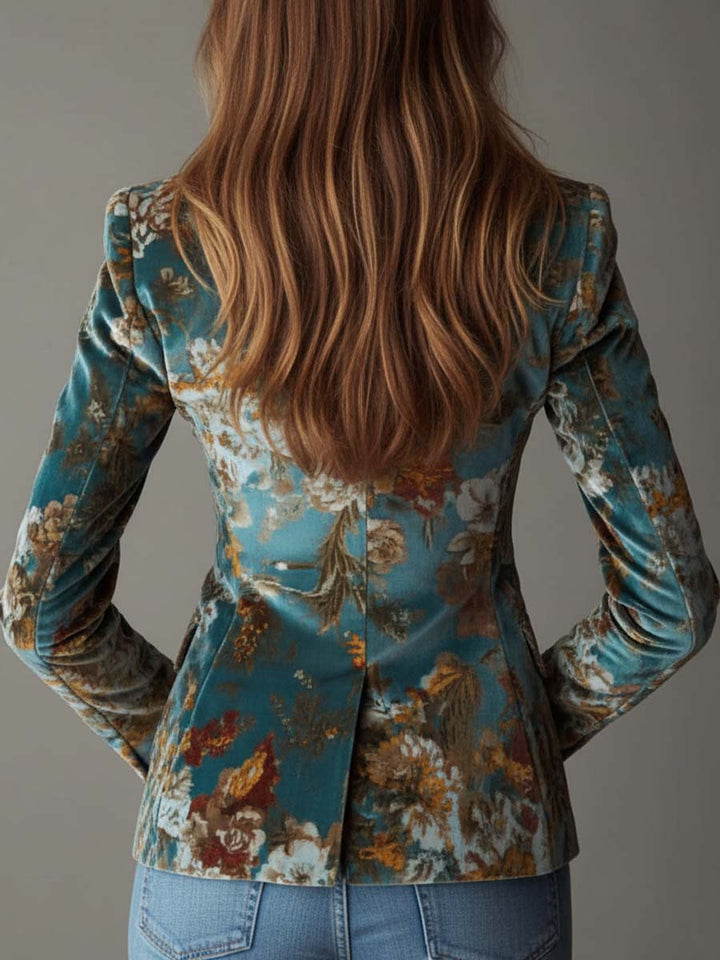 Blazer Tailored in Velluto Floreale Vintage Teal