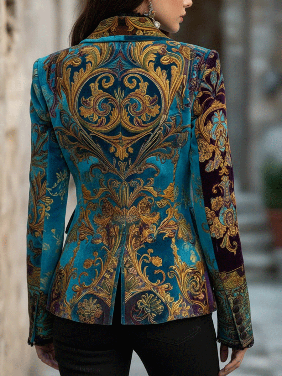 Blazer Su Misura in Velluto Barocco Bohemien di Lusso