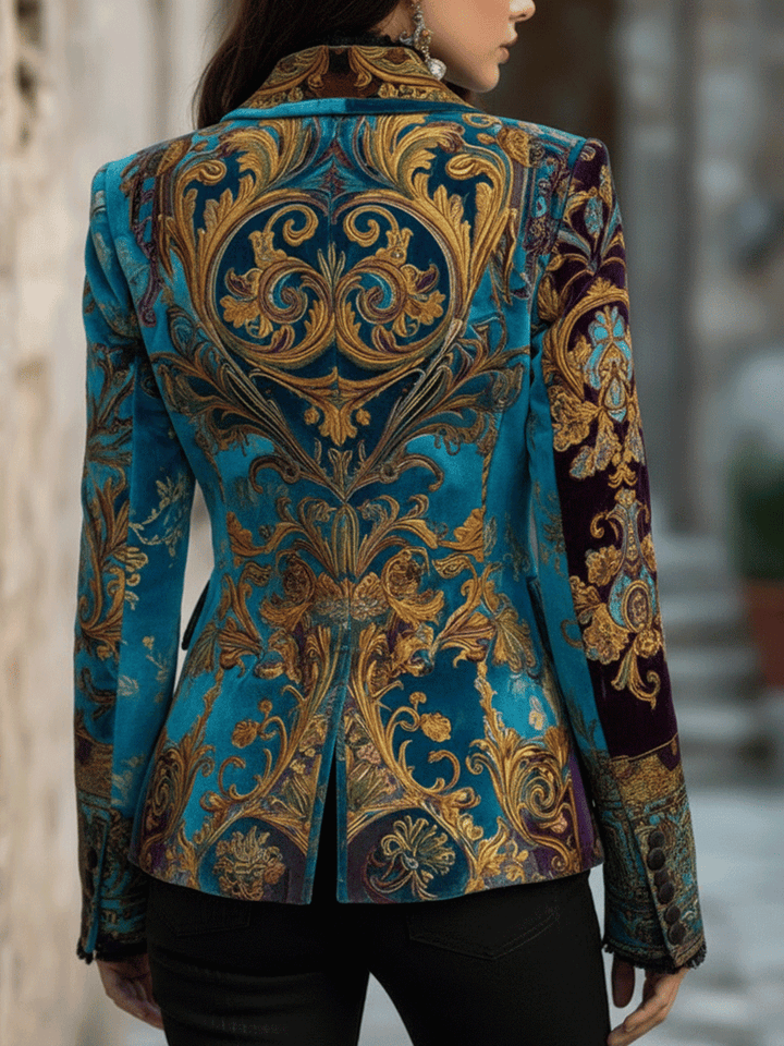 Blazer Su Misura in Velluto Barocco Bohemien di Lusso