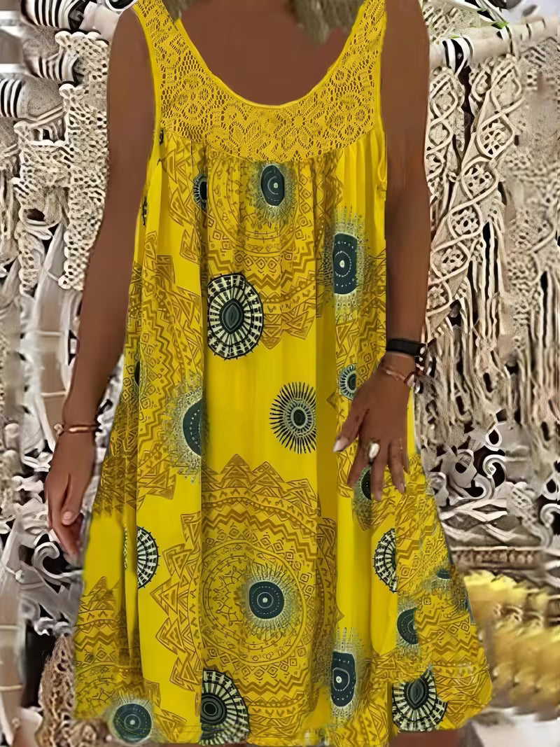 Elegante abito estivo boho da donna – senza maniche con scollo in pizzo