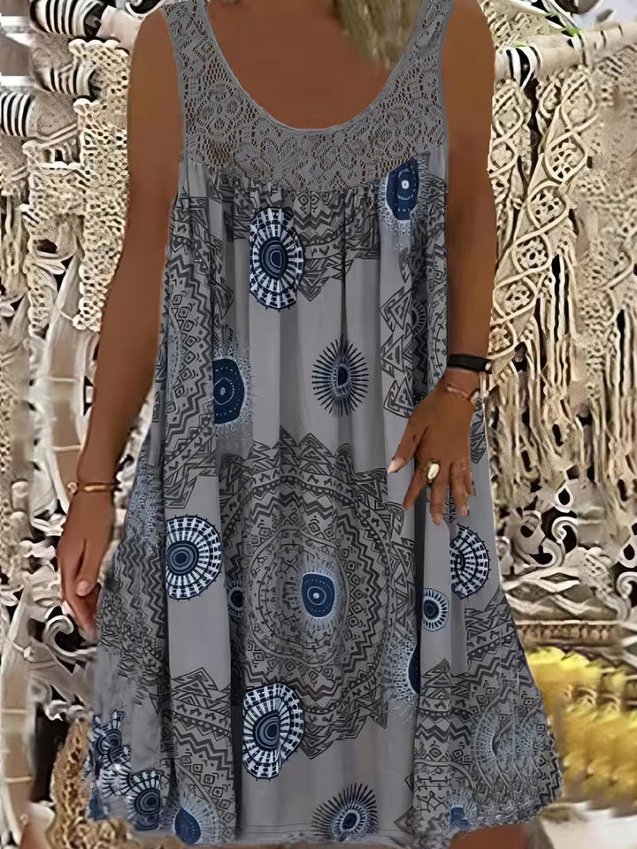 Elegante abito estivo boho da donna – senza maniche con scollo in pizzo