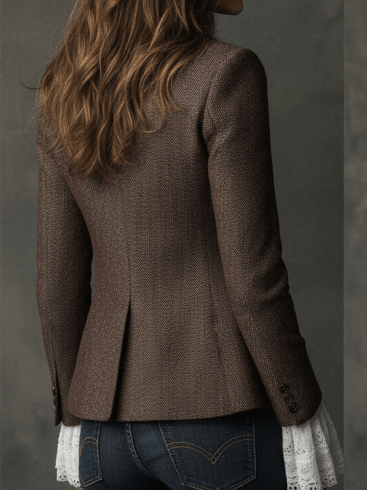 Blazer Su Misura in Mistura di Tweed Marrone Vintage