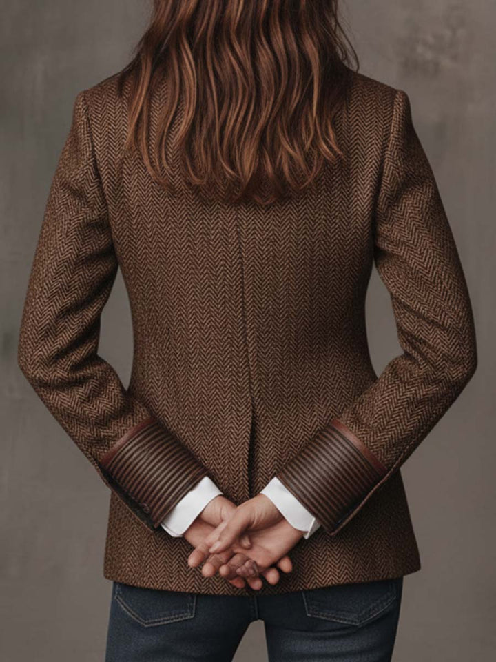 Blazer in Tweed a Spina di Pesce con Pannelli Stampati