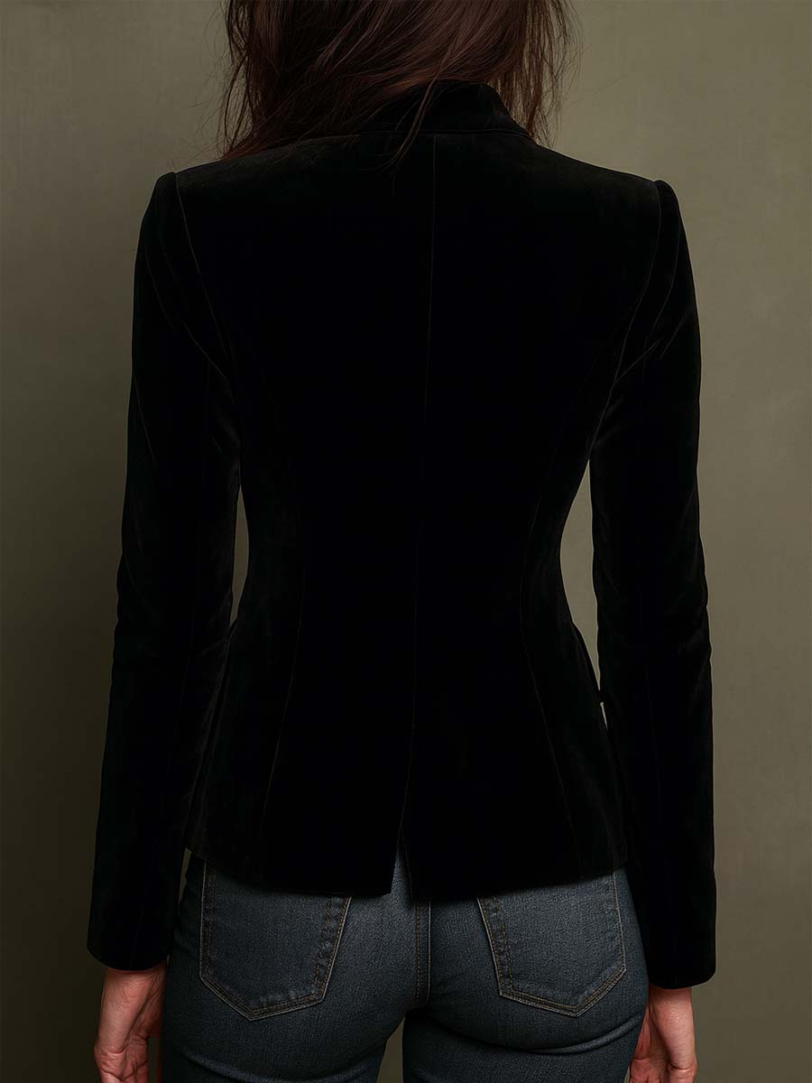Blazer in Velluto con Ricami Floreali Colorati
