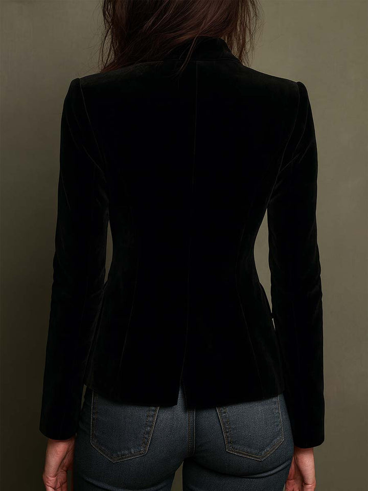 Blazer in Velluto con Ricami Floreali Colorati