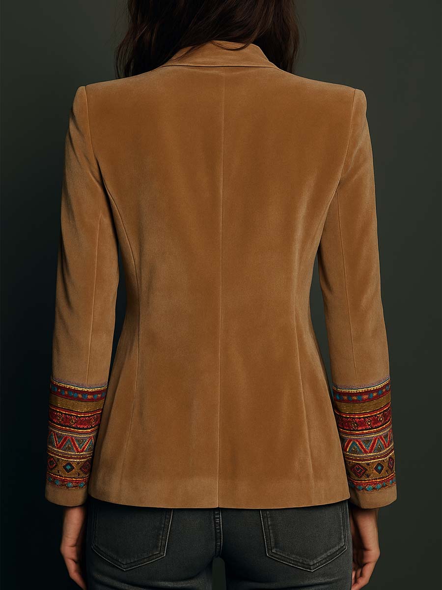 Blazer in velluto di poliestere ricamato con dettagli bohemien
