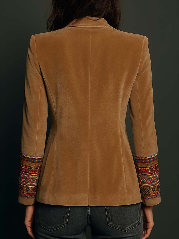 Blazer in velluto di poliestere ricamato con dettagli bohemien