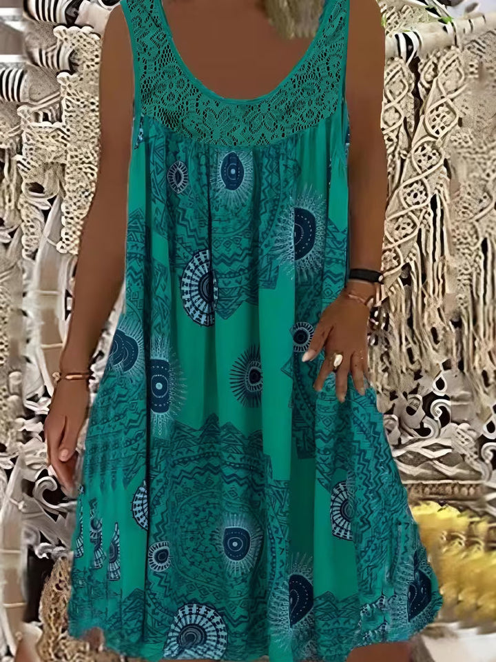 Elegante abito estivo boho da donna – senza maniche con scollo in pizzo