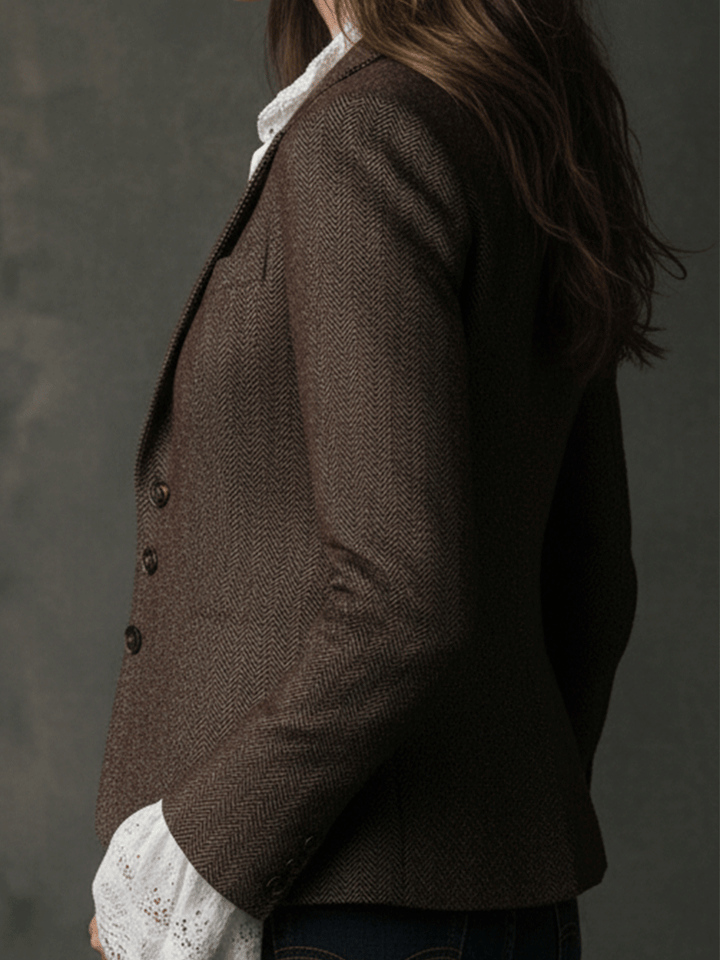 Blazer Su Misura in Mistura di Tweed Marrone Vintage