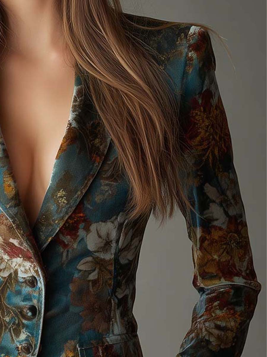 Blazer Tailored in Velluto Floreale Vintage Teal