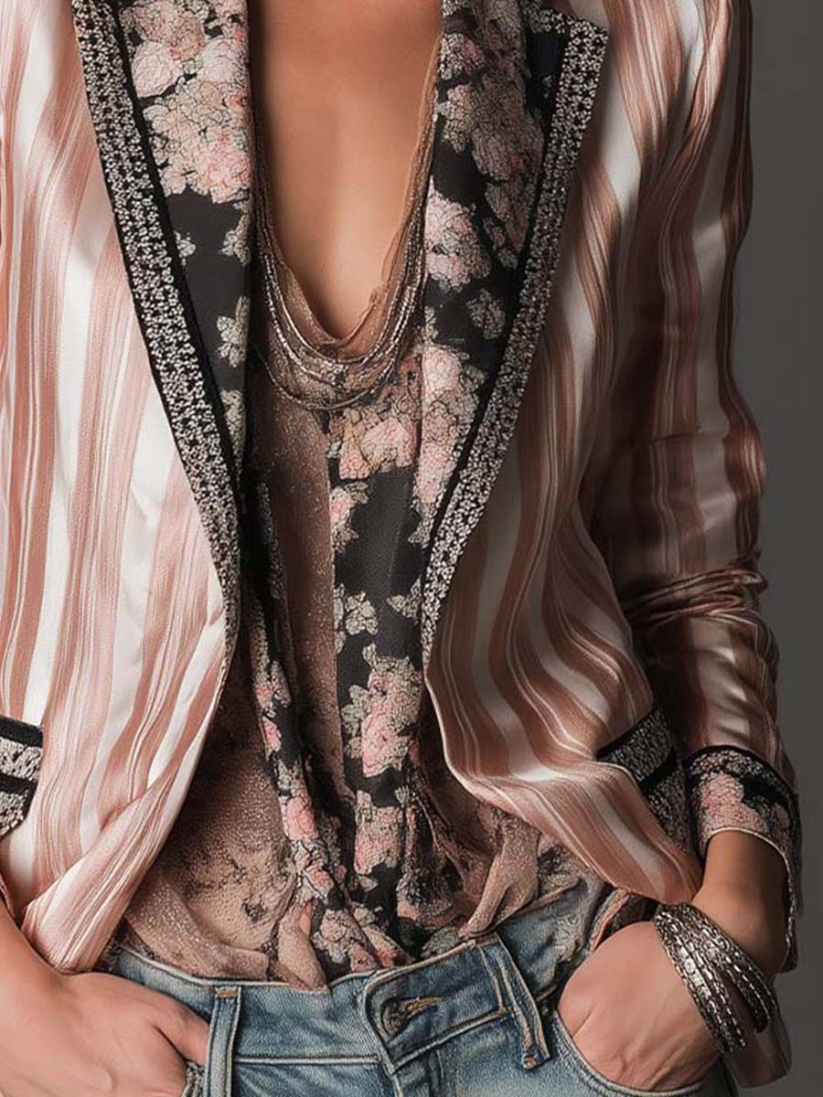 Blazer Sartoriale in Raso a Strisce Bohemien