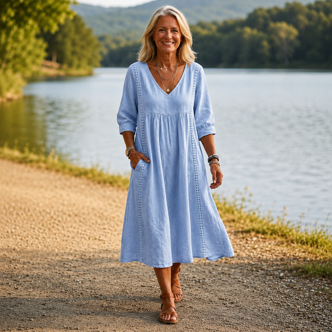 Carlotta™ | Elegante Abito Maxi Leggero con Maniche a 3/4 Arricciate