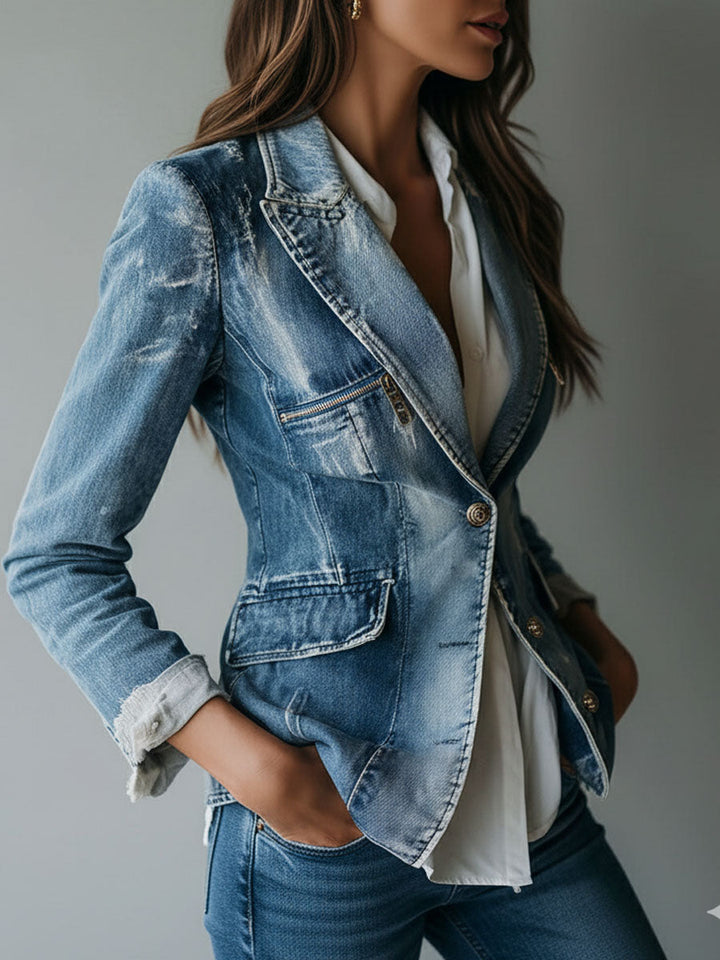 Blazer in Denim Lavato Vintage Senza Sforzo