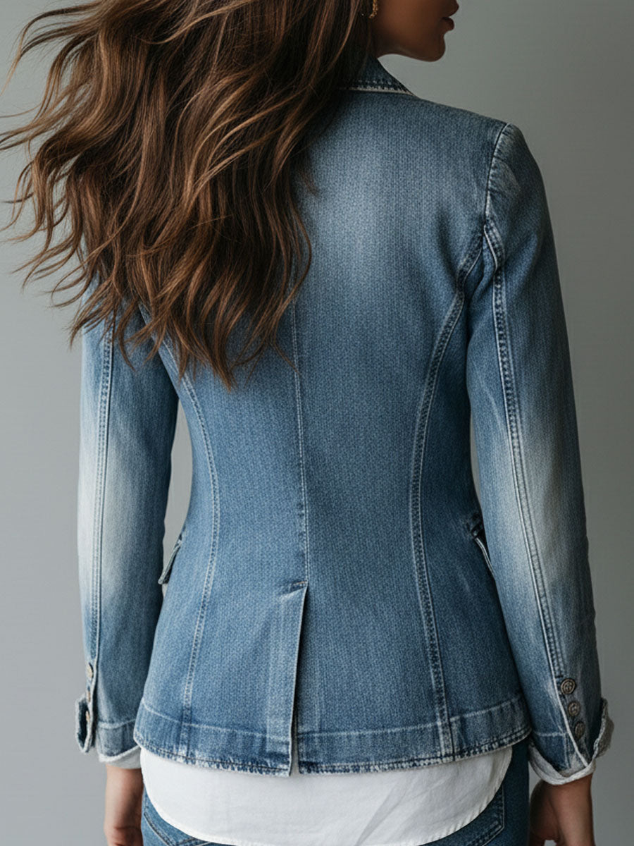 Blazer in Denim Lavato Vintage Senza Sforzo