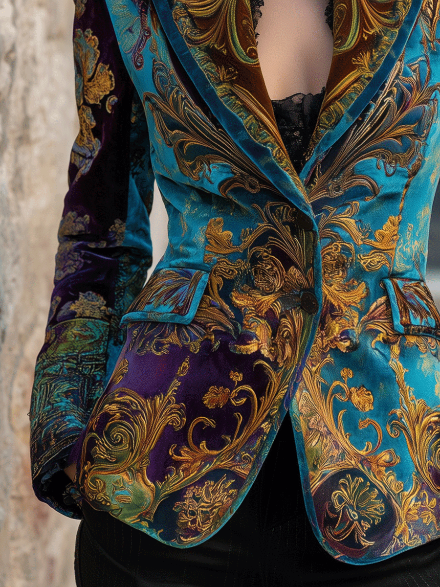 Blazer Su Misura in Velluto Barocco Bohemien di Lusso