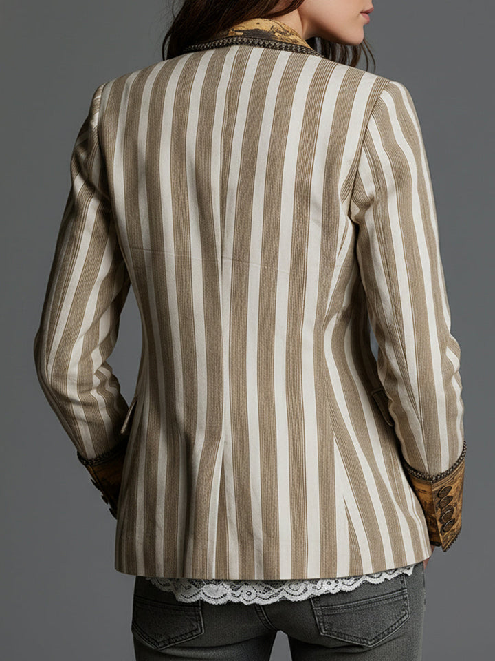 Blazer in Cotone a Righe Bohemien con Rever Stampati