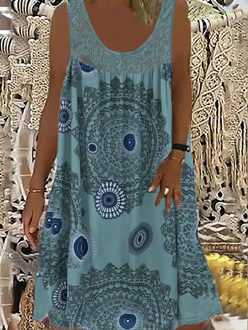 Elegante abito estivo boho da donna – senza maniche con scollo in pizzo