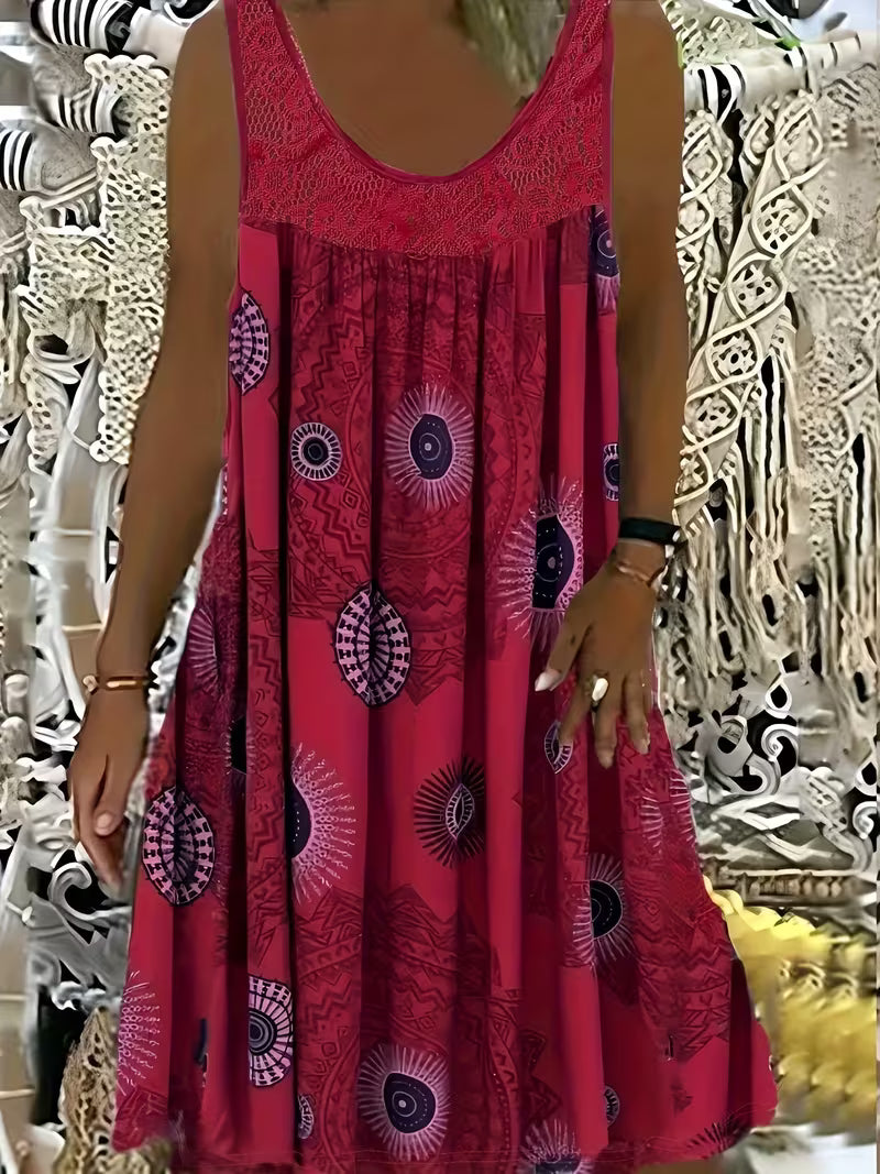 Elegante abito estivo boho da donna – senza maniche con scollo in pizzo