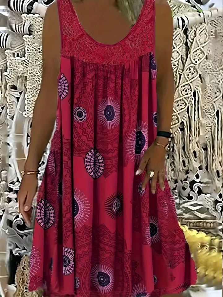 Elegante abito estivo boho da donna – senza maniche con scollo in pizzo
