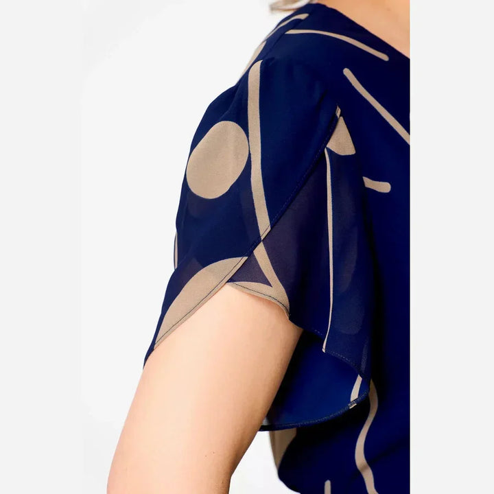 Isabella™ | Abito midi in chiffon a pois blu navy