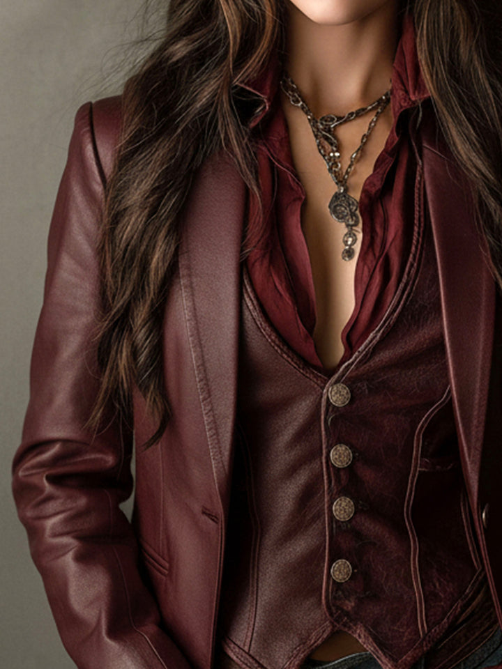 Blazer Vintage in Eco Pelle Borgogna