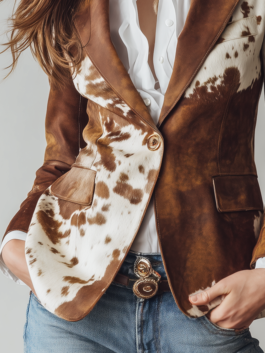 Blazer in Suede Ecologico Stampato in Pelle di Mucca Vintage
