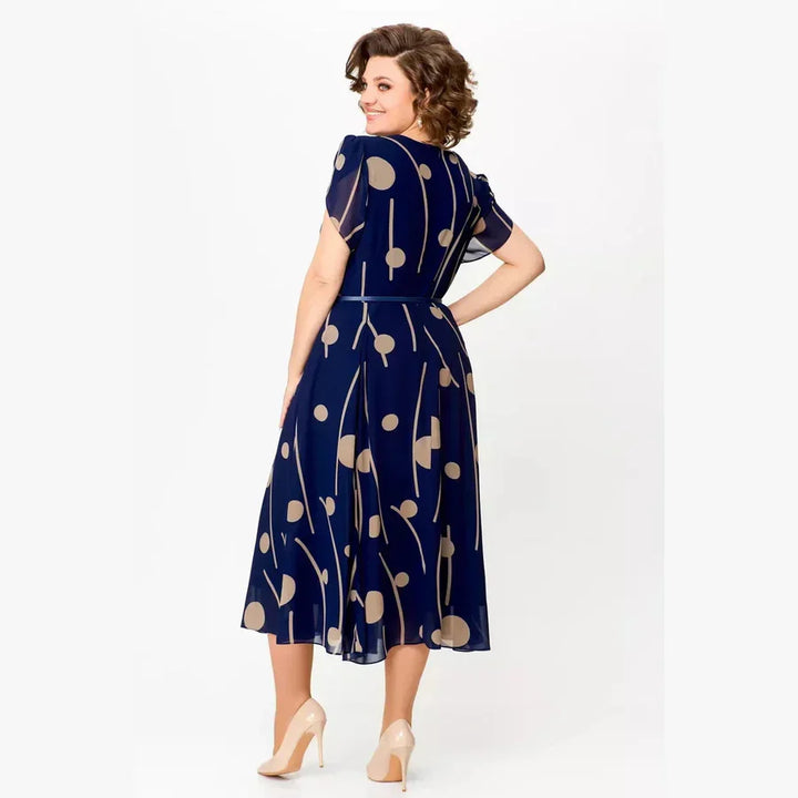 Isabella™ | Abito midi in chiffon a pois blu navy