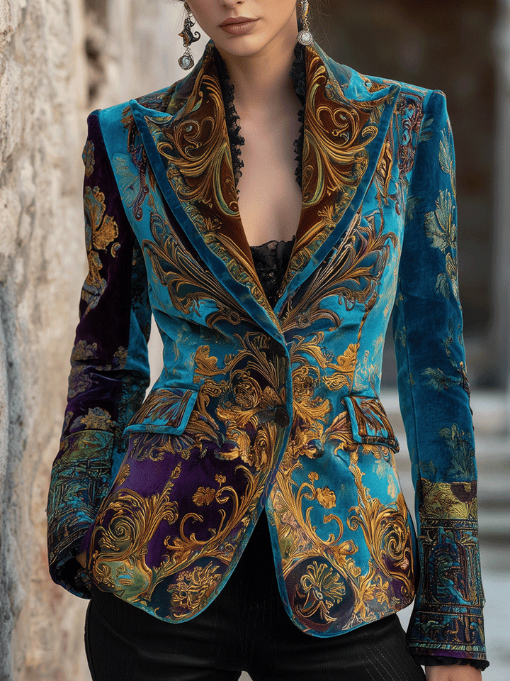 Blazer Su Misura in Velluto Barocco Bohemien di Lusso