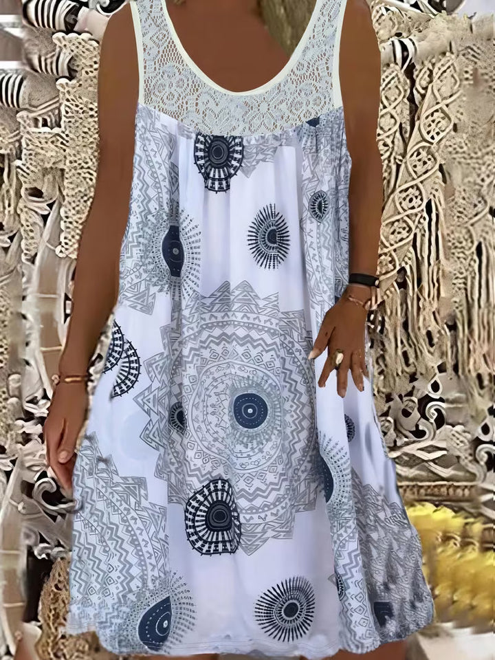 Elegante abito estivo boho da donna – senza maniche con scollo in pizzo