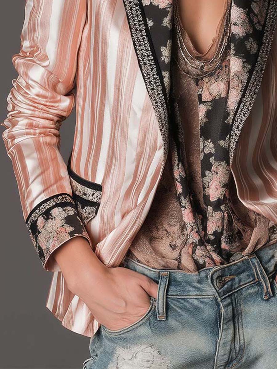 Blazer Sartoriale in Raso a Strisce Bohemien