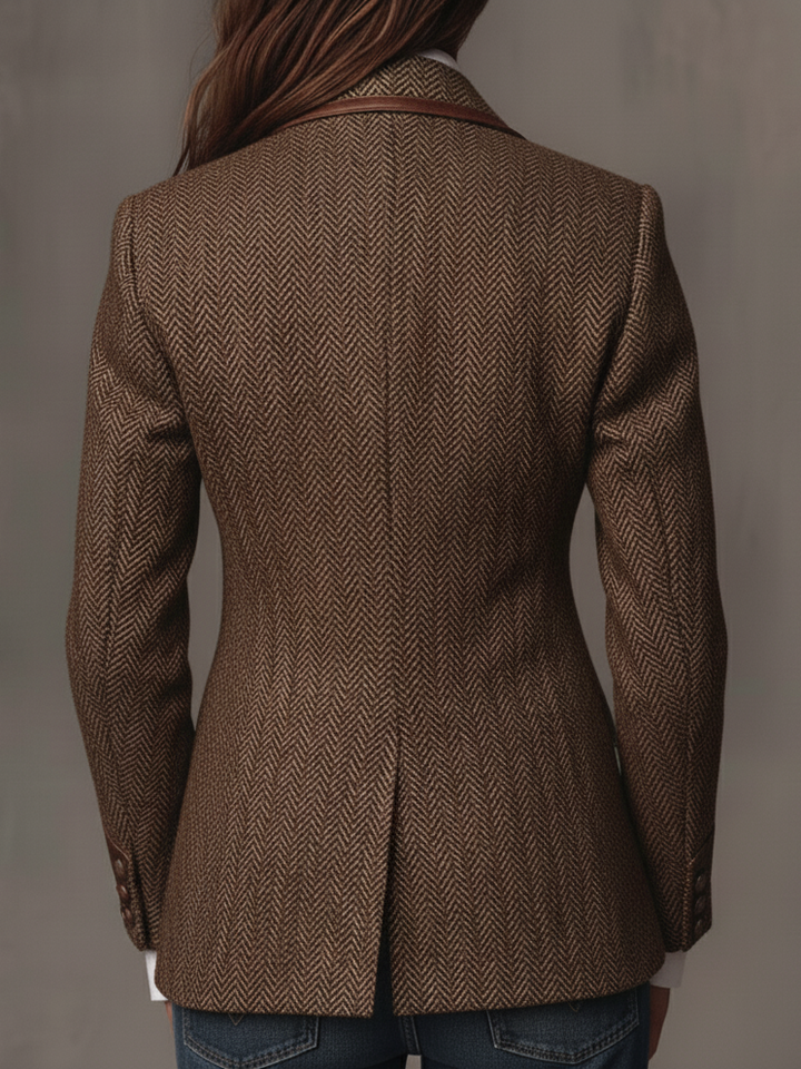 Blazer in Tweed a Spina di Pesce con Pannelli Stampati