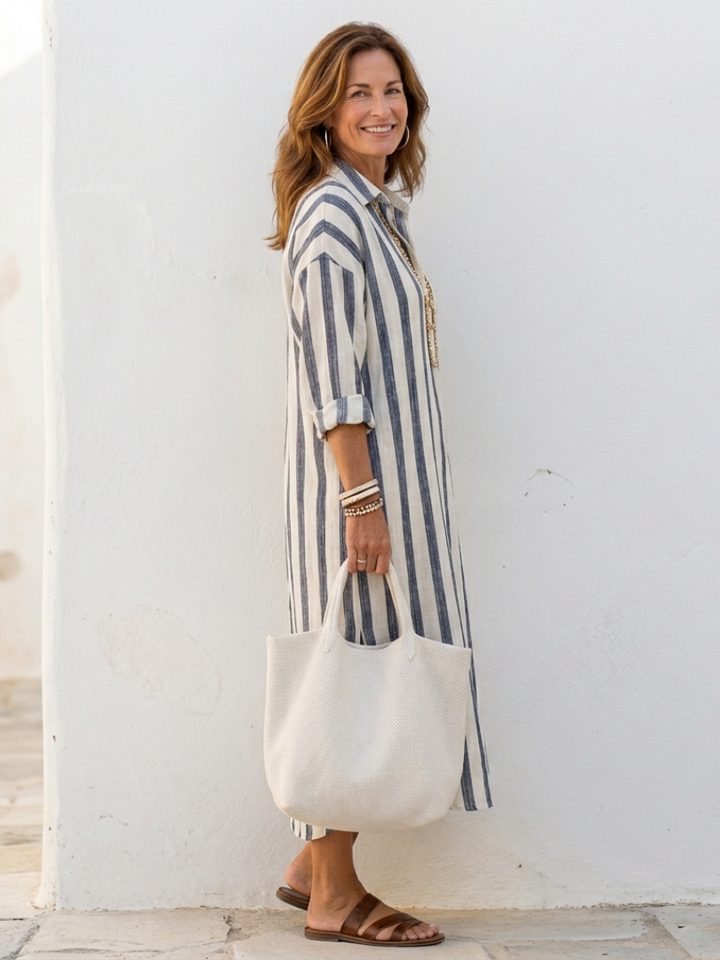 Naomi | Vestito Camicia Midi a Manica Lunga a Righe