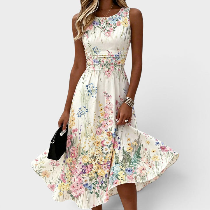 Martina™ | Abito midi floreale senza maniche