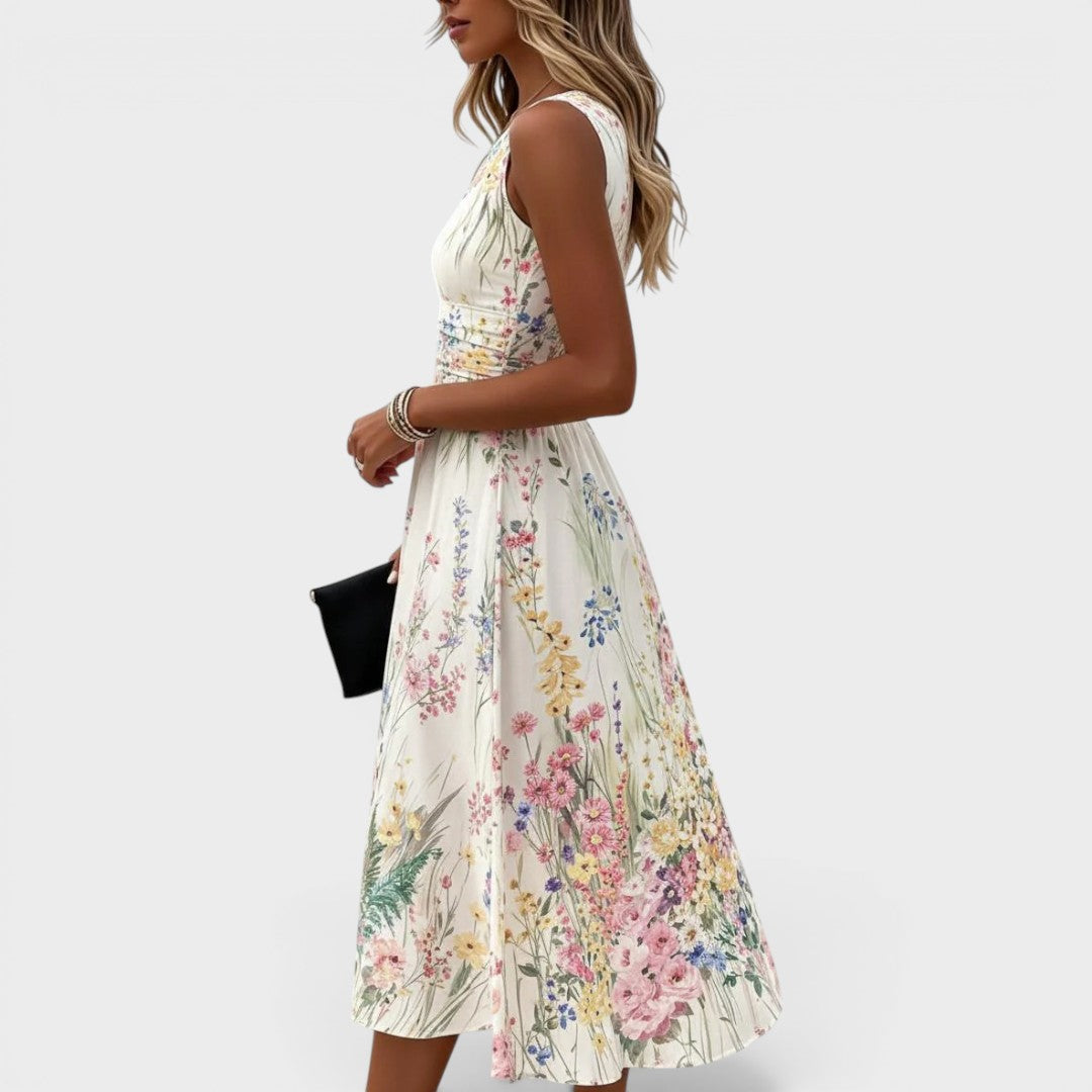 Martina™ | Abito midi floreale senza maniche