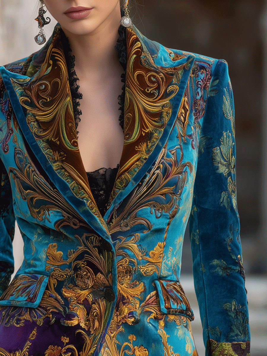 Blazer Su Misura in Velluto Barocco Bohemien di Lusso