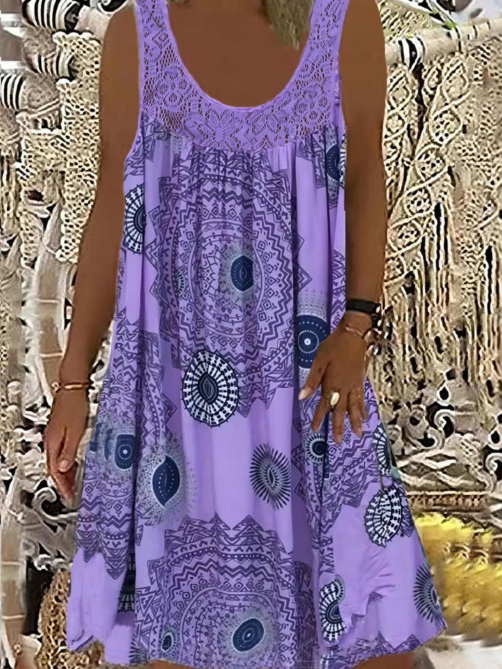 Elegante abito estivo boho da donna – senza maniche con scollo in pizzo