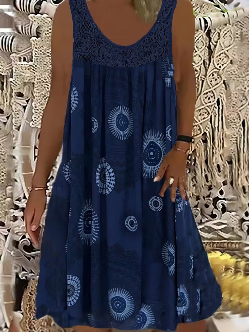 Elegante abito estivo boho da donna – senza maniche con scollo in pizzo