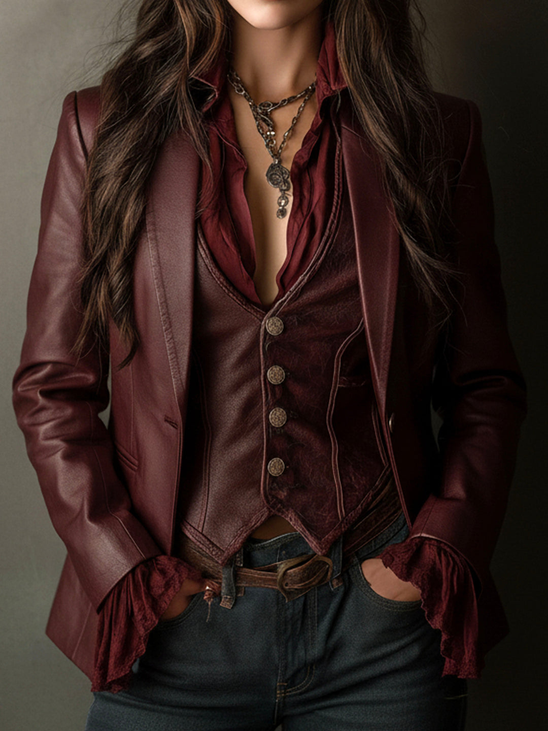 Blazer Vintage in Eco Pelle Borgogna
