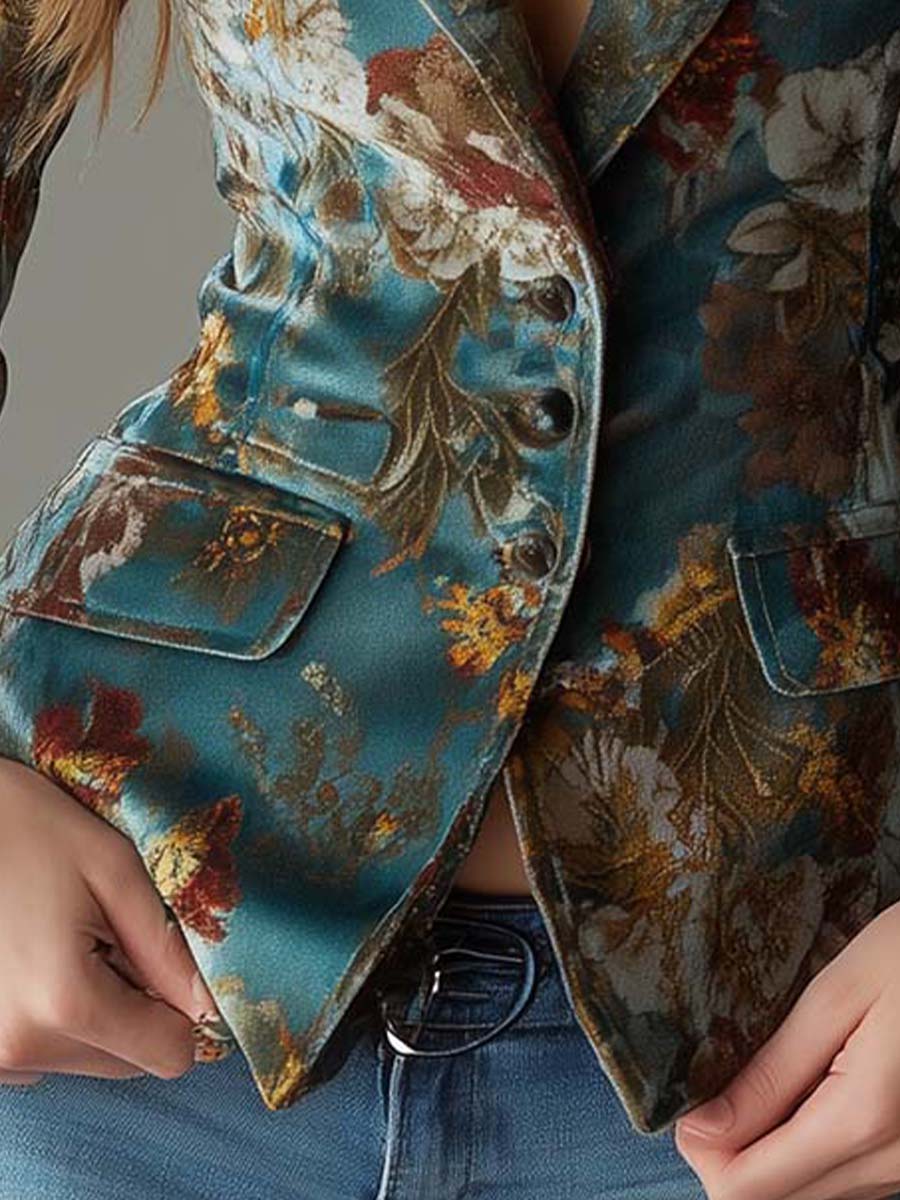 Blazer Tailored in Velluto Floreale Vintage Teal