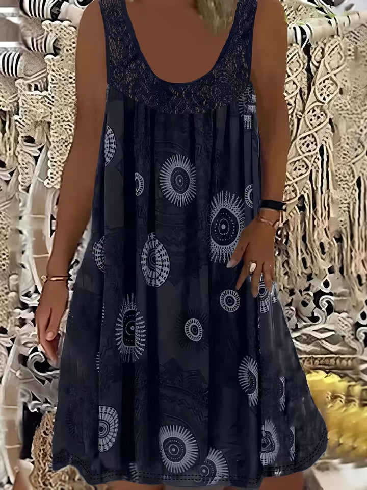 Elegante abito estivo boho da donna – senza maniche con scollo in pizzo