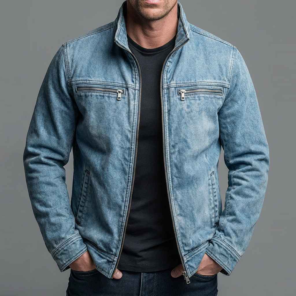 Enzo | Giacca vintage in cotone con chiusura a zip