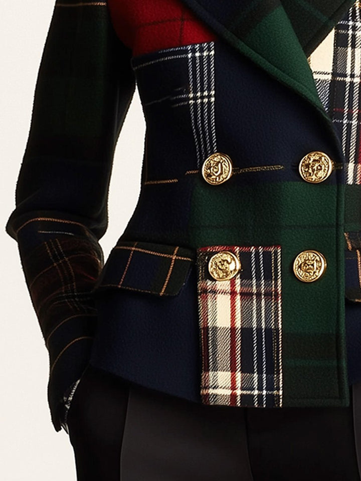 Blazer di Lana a Righe a Doppiopetto con Rever Casual