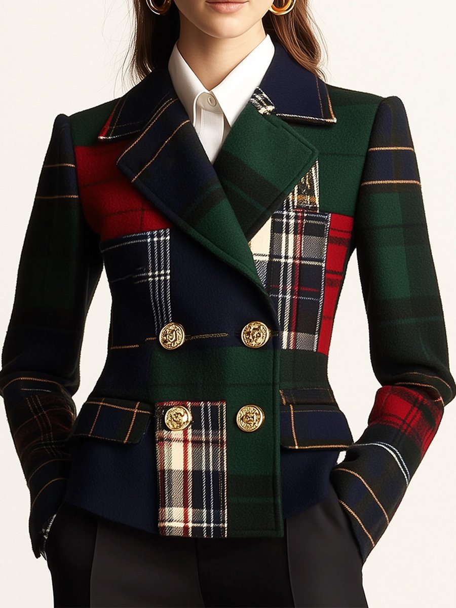 Blazer di Lana a Righe a Doppiopetto con Rever Casual